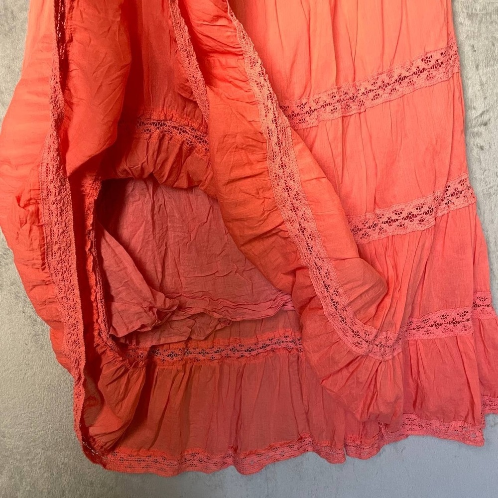 Coral Orange Lace Tiered Maxi Skirt XL Boho Peasant Prairie Beach Resort Flowy - Picture 7 of 7